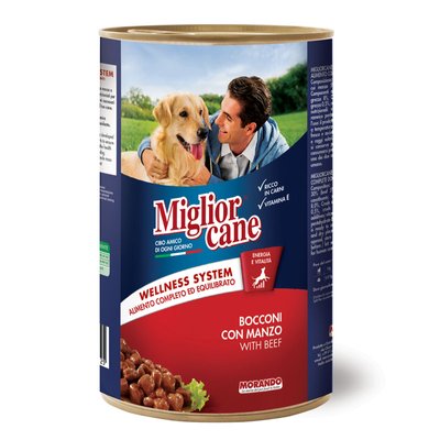 Влажный корм для собак Migliorcane 1250 г (говядина), 1250 г, Корм влажный, Взрослые, Основной корм, Говядина, Премиум, 138грн