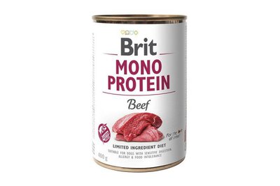 Вологий корм для собак Brit Mono Protein Dog 400 г з яловичиною (консерва), 400 г, Корм вологий, Дорослі, Основний корм, Яловичина, Супер преміум, 128грн, BRIT