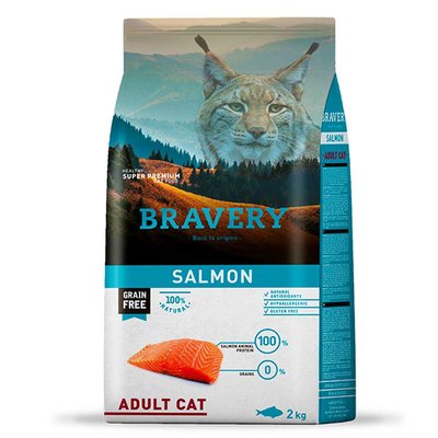 Bravery Salmon Adult Cat Сухий беззерновий корм з лососем для дорослих котів, 600 г, Корм сухий, Дорослі, Основний корм, Лосось, Супер преміум, 264грн