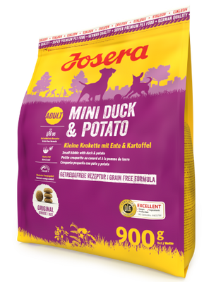 Josera Mini Duck & Potato корм для собак дрібних порід КАЧКА та КАРТОПЛЯ, 900 г, Корм сухий, Дорослі, Основний корм, Качка, Супер преміум