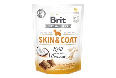 Функціональні ласощі для здоров'я шкіри і шерсті для собак Brit Care Skin & Coat з крилем і кокосом 150 г, 150 г, Ласощі, Дорослі, Для заохочення, Криль, Супер преміум, 162грн