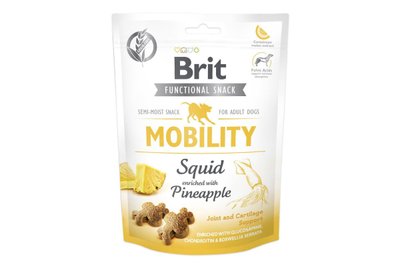 Функциональные лакомства для здоровья суставов у собак Brit Care Mobility с кальмаром и ананасом 150г, 150 г, Лакомства, Взрослые, Для поощрения, Кальмар, Супер премиум, 169грн