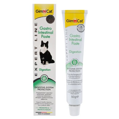 Ласощі для котів GimCat Expert Line, Gastro Intestinal Paste 50 г (для чутливого травлення), 50 г, Ласощі, Дорослі, При проблемах травного тракту, Супер преміум, 356грн