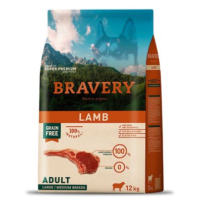 Bravery Adult Large & Medium Lamb Сухий корм з ягням для собак середніх та великих порід, 4 кг, Корм сухий, Дорослі, Основний корм, Ягня, Супер преміум, 1153грн