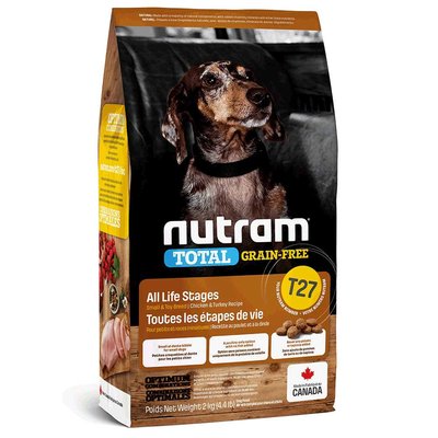 Nutram Total Grain-Free T27 Холистик беззерновой корм для собак малых пород с индейкой и курицей, 340 г, Корм сухой, все стадии жизни, Основной корм, Курица, Холистик, 215грн