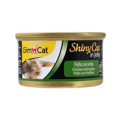 Вологий корм для котів GimCat Shiny Cat 70 г (курка та трава), 70 г, Корм вологий, Дорослі, Основний корм, Курка, Супер преміум, 18грн