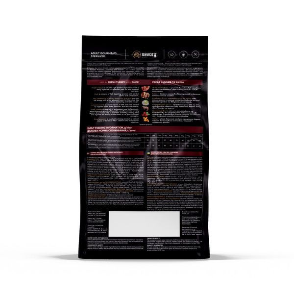 Корм сухой Savory Adult Cat Steril Fresh Turkey with Duck для стерилизованных кошек с индейкой и уткой, 400 г, Корм сухой, Взрослые, Для стерилизованных, Индейка, Холистик, 60грн