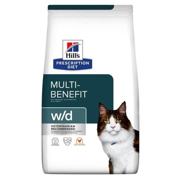 Сухой корм для кошек Hill’s Prescription Diet Multi-Benefit w/d при сахарном диабете - курица, 1.5 кг, Корм сухой, Взрослые, При сахарном диабете, Курица, Супер премиум, 835грн