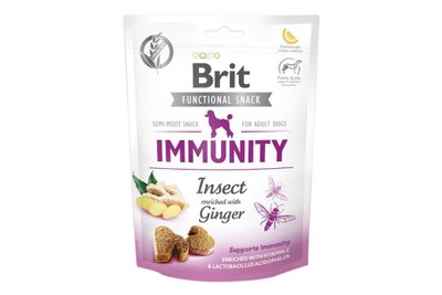Функціональні ласощі для зміцнення імунітету у собак Brit Care Immunity з комахами і імбиром 150 г, 150 г, Ласощі, Дорослі, Для заохочення, Комахи, Супер преміум, 162грн