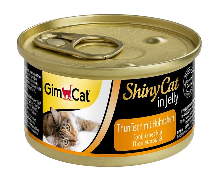 Влажный корм для кошек GimCat Shiny Cat 70 г (курица и тунец), 70 г, Корм влажный, Взрослые, Основной корм, Курица, Супер премиум, 67грн