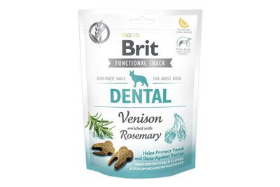 Функціональні ласощі чистки зубів собак Brit Care Dental з олениною і розмарином 150 г, 150 г, Ласощі, Дорослі, Для заохочення, Оленина, Супер преміум, 162грн