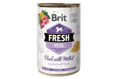 Вологий корм для собак Brit Fresh Veal & Millet 400 г з телятиною і пшоном (консерва), 400 г, Корм вологий, Дорослі, Основний корм, Яловичина, Холістік, 116грн