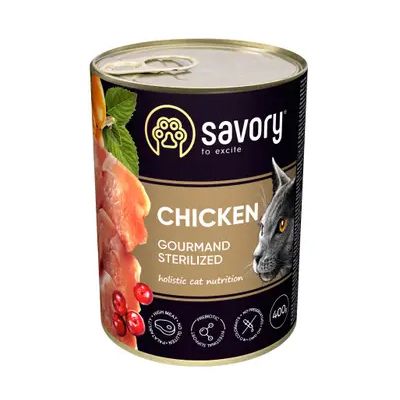 Влажный корм для стерилизованных кошек Savory Cat Gourmand Sterilized Chicken (курица), 100 г, Корм влажный, Взрослые, Для стерилизованных, Курица, Холистик, 43грн