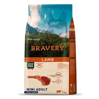 Bravery Mini Adult Lamb Сухой корм с ягненком для мелких пород собак, 2кг, Корм сухой, Взрослые, Основной корм, Ягненок, Супер премиум, 827грн