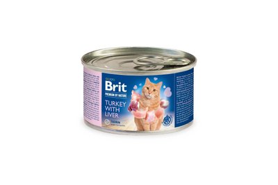 Влажный корм для кошек Brit Premium с индейкой и печенью 200 г, 200 г, Корм влажный, Взрослые, Основной корм, Индейка, Премиум, 84грн