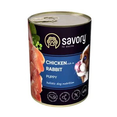 Влажный корм для щенков Savory Dog All Breeds Puppy Chicken&Rabbit (курица и кролик), 100 г, Корм влажный, Щенок, Основной корм, Курица, Холистик, 43грн