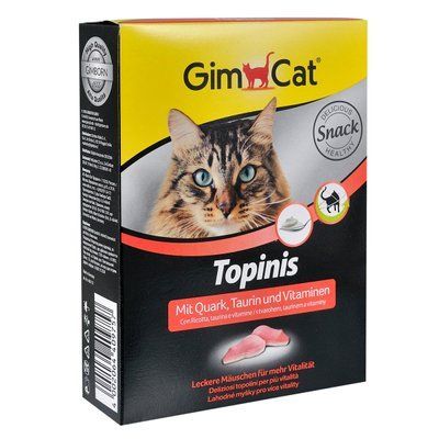 Ласощі для котів GimCat Topinis 180 шт. (творог), 180 шт, Ласощі, Дорослі, Для заохочення, Супер преміум, 109грн