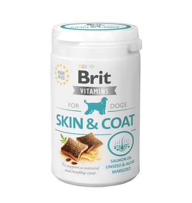 Витамины для собак Brit Vitamins Skin and Coat для кожи и шерсти, 150 г, Витамины и добавки, Взрослые, Для здоровья кожи и шерсти, Лосось, Супер премиум, 540грн