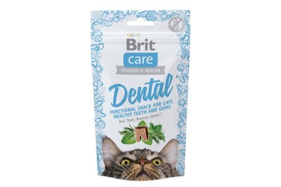 Функціональні ласощі для здоров'я зубів для котів Brit Care Cat Snack Dental з індичкою 50г, 50 г, Ласощі, Дорослі, Для здоров'я зубів і кісток, Індичка, Супер преміум, 82грн