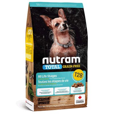 Nutram Total Grain-Free T28 Холистик беззерновой корм для собак мелких пород с форелью и лососем, 340 г, Корм сухой, все стадии жизни, Основной корм, Лосось, Холистик, 244грн