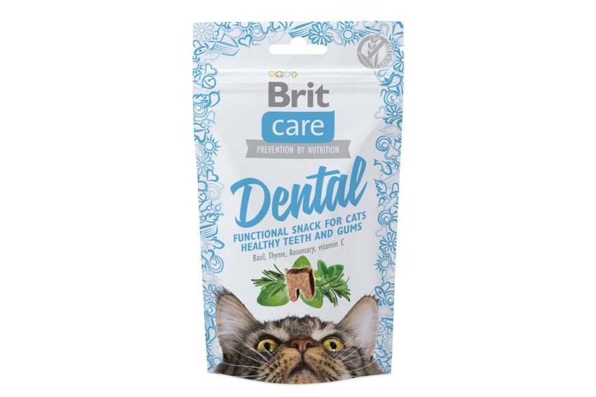 Функциональные лакомства для здоровья зубов для котов Brit Care Cat Snack Dental с индейкой 50г, 50 г, Лакомства, Взрослые, Для здоровья зубов и костей, Индейка, Супер премиум, 85грн