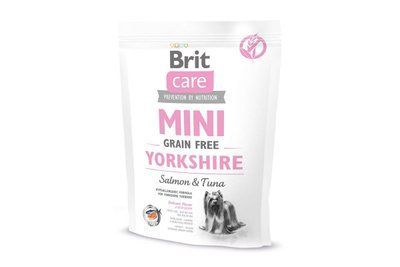 Сухий гіпоалергенний корм для йорков Brit Care GF Mini Yorkshire з лососем і тунцем, 400 г, Корм сухий, Дорослі, Основний корм, Лосось, Супер преміум, 55грн