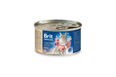 Влажный корм для кошек Brit Premium с курицей и говядиной 200 г, 200 г, Корм влажный, Взрослые, Основной корм, Курица, Премиум, 20грн