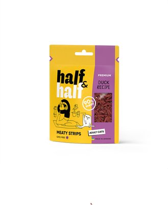 Ласощі для котів Half&Half Meaty Strips Adult 50 г - качка, 50 г, Ласощі, Дорослі, Для заохочення, Качка, Преміум, 60грн, BRIT