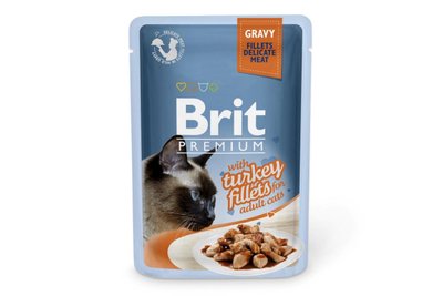 Вологий корм для котів Brit Premium Cat pouch 85 г філе індички в соусі (пауч), 85 г, Корм вологий, Дорослі, Основний корм, Індичка, Преміум, 32грн, BRIT