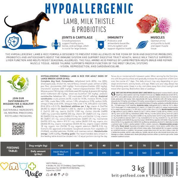 Сухой корм для собак крупных пород Brit Care Dog Hypoallergenic Adult Large Breed (ягненок), 12 кг, Корм сухой, Взрослые, Основной корм, Ягненок, Супер премиум, 859грн