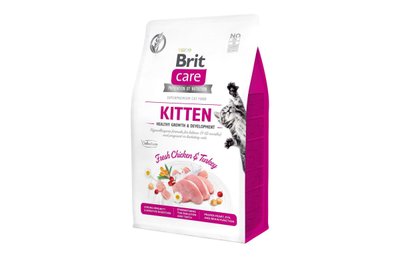 Сухой корм для котят Brit Care (Брит Кеа) Cat GF Kitten Growth & Development с курицей и индейкой, 400 г, Корм сухой, Котята, Для роста и развития, Курица, Супер премиум, 169грн