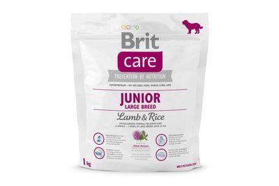 Сухий гіпоалергенний корм для цуценят і юніорів великих порід Brit Care Junior Large Breed Lamb & Rice з ягням і рисом, 1 кг, Корм сухий, Цуценята, Основний корм, Ягня, Супер преміум, 59грн
