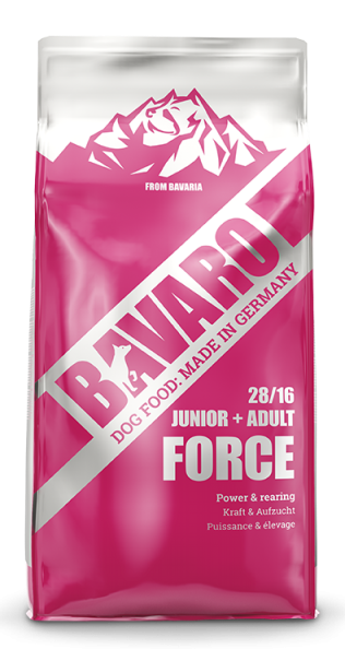 BAVARO FORCE 28/16 ADULT+JUNIOR Корм для активних собак та цуценят від 2-х місяців, 18 кг, Корм сухой, все стадии жизни, Для активных, На основе мяса, Премиум, 1683грн