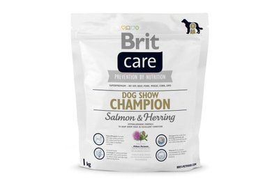 Сухой гипоаллергенный корм для выставочных собак всех пород Brit Care Dog Show Champion с лососем и сельдью, 1 кг, Корм сухой, Взрослые, Для выставочных собак, Лосось, Супер премиум, 43грн