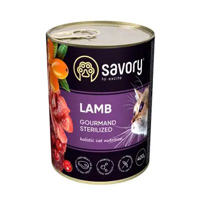 Влажный корм для стерилизованных кошек Savory Cat Gourmand Sterilized Lamb (ягненок), 100 г, Корм влажный, Взрослые, Для стерилизованных, Ягненок, Холистик, 43грн