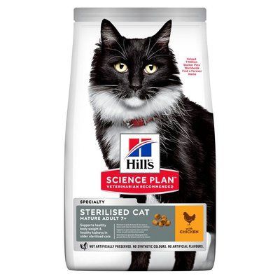 Сухой корм для котов Hill's Science Plan Sterilised Mature Adult 7+ - курица, 300 г, Корм сухой, Пожилые, Для стерилизованных, Курица, Супер премиум