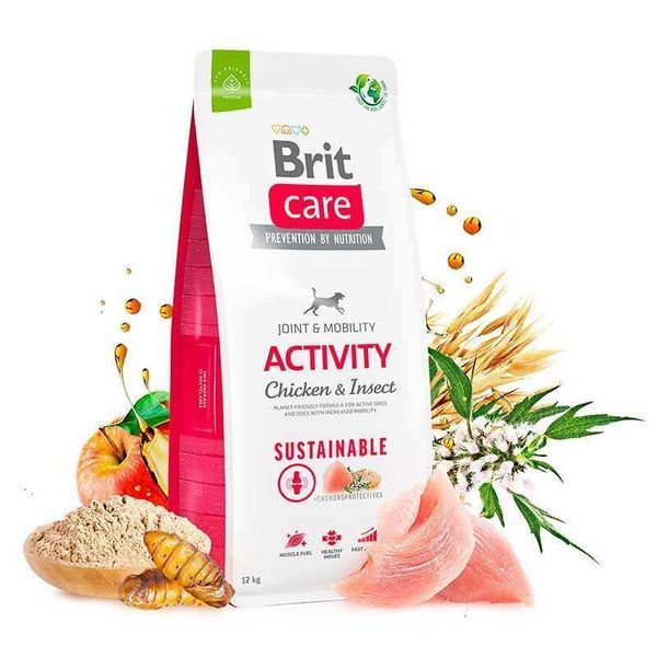 Сухий корм для собак з підвищеною активністю Brit Care Dog Sustainable Activit | (курка та комахи), 3 кг, Корм сухий, Дорослі, Для активних, Курка, Супер преміум, 239грн