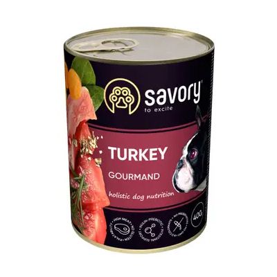 Влажный корм для взрослых собак Savory Dog Gourmand Turkey (индейка), 100 г, Корм влажный, Взрослые, Основной корм, Индейка, Холистик, 43грн