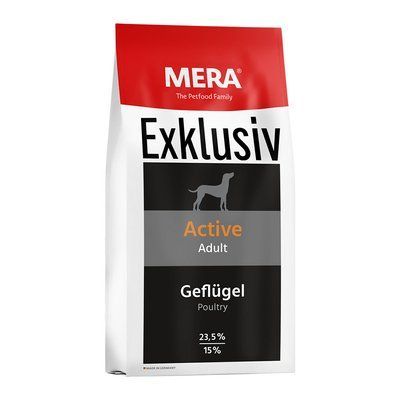 MERA EXCLUSIV Active корм для активних собак 15 кг (129), 15 кг, Корм сухий, Дорослі, Основний корм, Домашня птиця