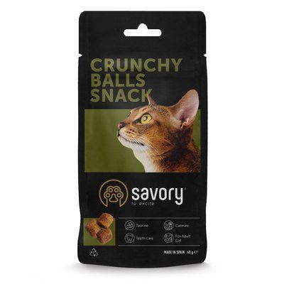 Хрумкі ласощі Savory Cats Snacks Crunchy Balls для дорослих вибагливих котів, кульки з котячою м&rsquo;ятою, 60 г, 60 г, Ласощі, Дорослі, Для заохочення, Курка, 23грн