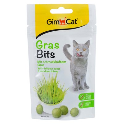 Ласощі для котів GimCat Gras Bits (трава), 40 г, Ласощі, Дорослі, Для збагачення вітамінами, Трава, Супер преміум, 121грн