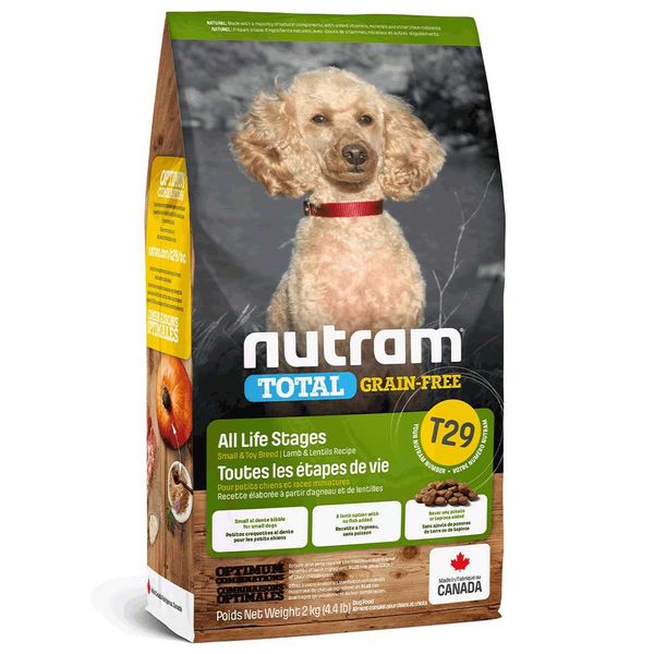 Nutram Total Grain-Free T29 Холистик беззерновой корм для собак малых пород с ягненком и чечевицей, 340 г, Корм сухой, все стадии жизни, Основной корм, Ягненок, Холистик, 239грн