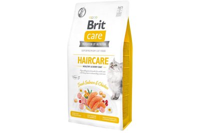 Сухий гіпоалергенний корм для котів Brit Care Cat GF Haircare Healthy & Shiny Coat, 400 г, Корм сухий, Дорослі, Для здоров'я шкіри та шерсті, Курка, Супер преміум, 191грн