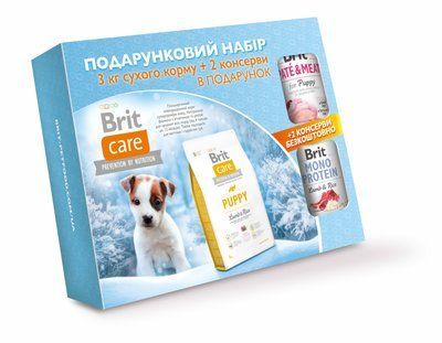 Подарунковий набір кормів "Brit Care Puppy Lamb and Rice, 3 кг + 2 консерви", 3 кг+2 консерви, Корм сухий, Цуценята, Основний корм, Ягня, Супер преміум, 136грн