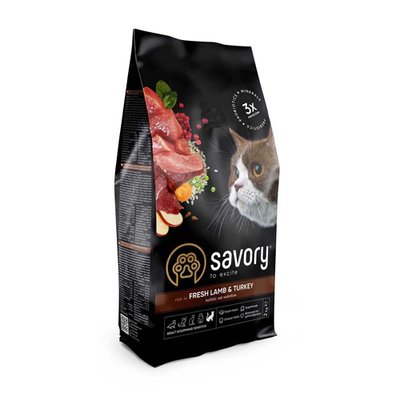 Сухой корм для кошек с чувствительным пищеварением Savory Adult Cat Sensitive Digestion Fresh Lamb & Turkey, 400 г, Корм сухой, Взрослые, С чувствительным пищеварением, Индейка, Холистик, 220грн