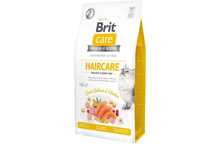 Сухой гипоаллергенный корм для кошек Brit Care Cat GF Haircare Healthy & Shiny Coat, 400 г, Корм сухой, Взрослые, Для здоровья кожи и шерсти, Курица, Супер премиум, 191грн, BRIT