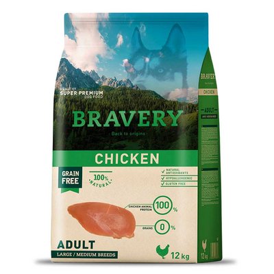 Bravery Adult Large & Medium Chicken Сухий корм з куркою для собак середніх та великих порід, 4 кг, Корм сухий, Дорослі, Основний корм, Курка, Супер преміум, 1036грн