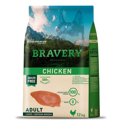 Bravery Adult Large & Medium Chicken Сухой корм с курицей для собак средних и крупных пород, 4 кг, Корм сухой, Взрослые, Основной корм, Курица, Супер премиум, 1228грн