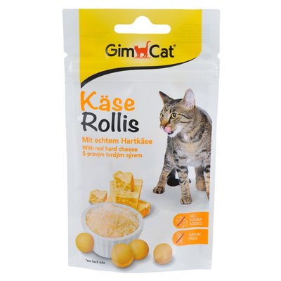 Ласощі для котів GimCat Kase-Rollis (сир), 40 г, Ласощі, Дорослі, Для збагачення вітамінами, Сир, Супер преміум, 116грн