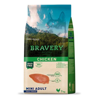 Bravery Chicken Adult Mini Сухой беззерновой корм с курицей для взрослых собак малых пород, 2кг, Корм сухой, Взрослые, Основной корм, Курица, Супер премиум, 748грн